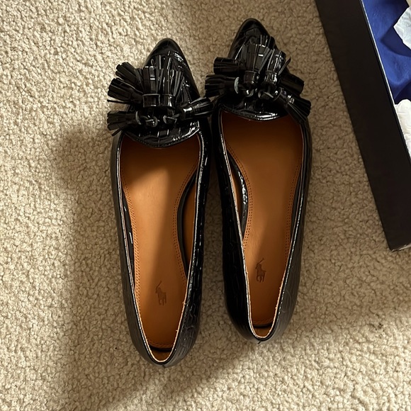 Black leather polo Ralph Lauren pointed toe flats - Picture 1 of 5